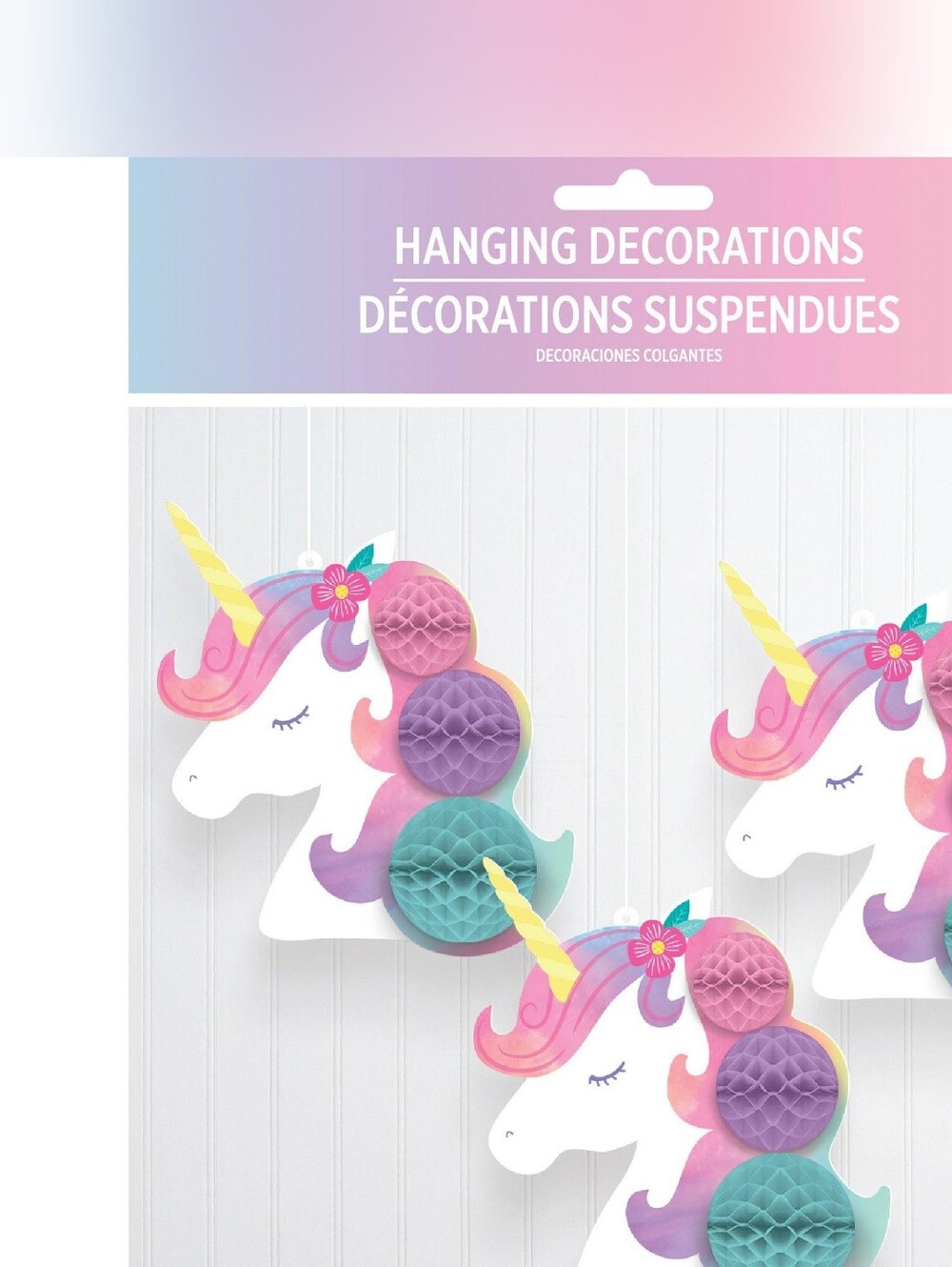 Enchanted Unicorn Honeycomb Decorations, 3ct